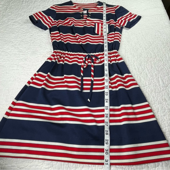 🔥Vintage 60s Jeune Leique Striped Red Blue Mini Dress - Picture 14 of 14